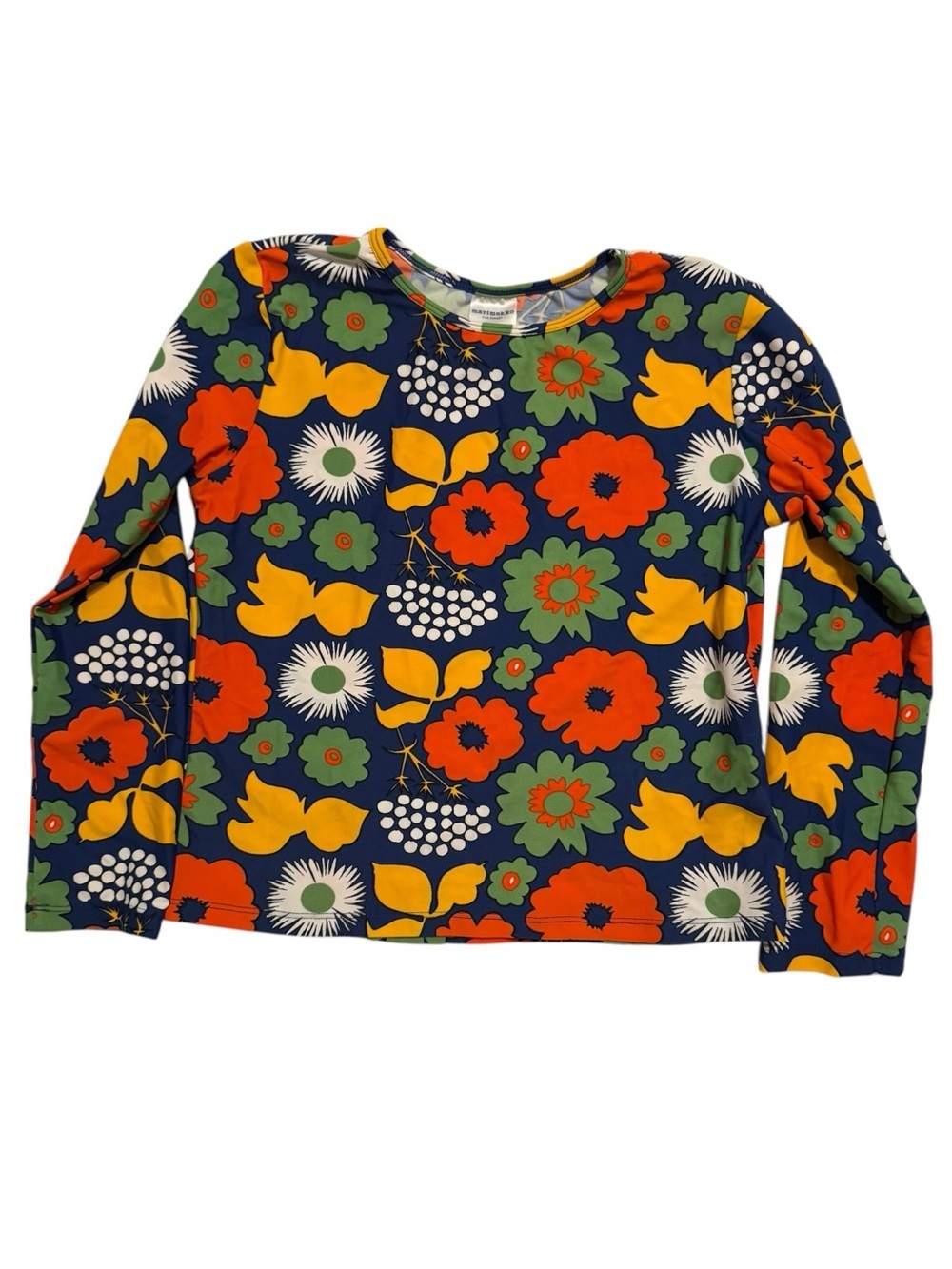 Marimekko for Target Girls XL Floral Rash Guard Swim Top Blue Retro Print